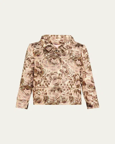 Valentino Floral Brocade Three-quarter Sleeve Wool Jacket In Latte