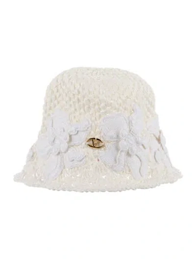 Pre-owned Valentino Garavani Floral Bucket Hat In White