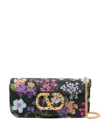 Valentino Garavani Floral Clutch Bag In Black