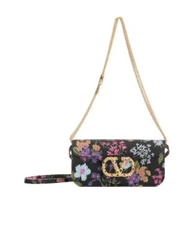 Valentino Garavani Floral Clutch Bag In Black