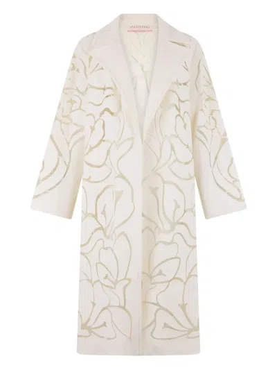 Valentino Floral Patterned Straight Hem Coat In White