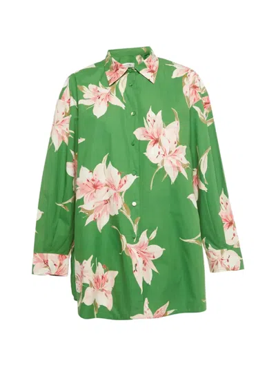 Pre-owned Valentino Floral Cotton Top In Green