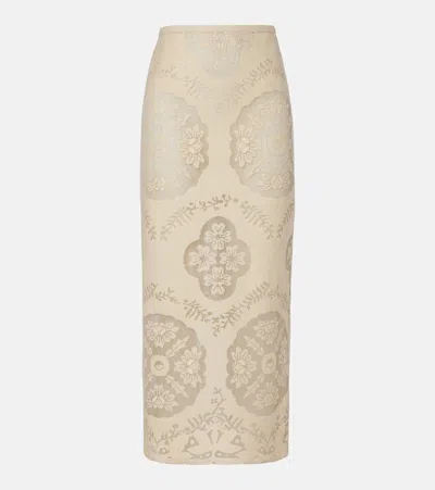 Valentino Floral Cotton-blend Midi Skirt In Brown