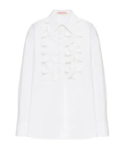 Valentino Floral Cut-out Cotton Shirt In White