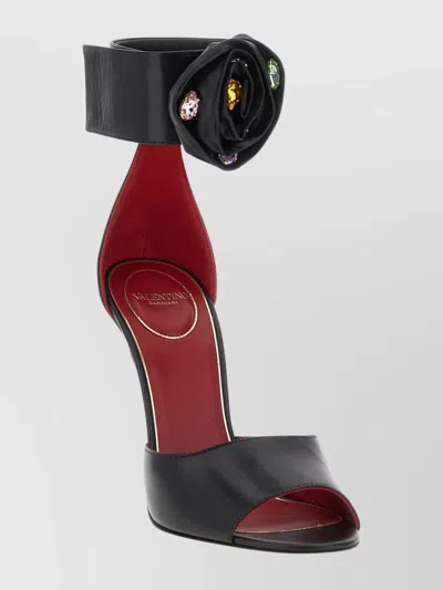 Valentino Garavani Floral Detail Open Toe Sandals In Red