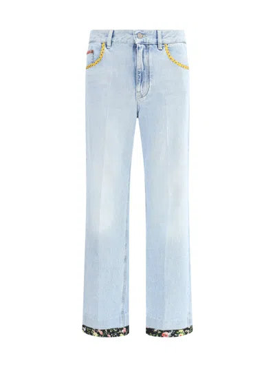 Valentino Stitched Denim Trousers With Embroidered Accents In Blue