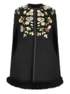Valentino Floral-embellished Cape In Black