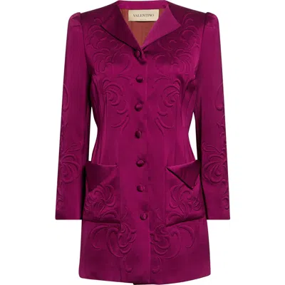 Valentino Floral Embossed Cady Blazer Dress In Burgundy