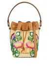 Valentino Floral-embroidered Bucket Bag In Neutral