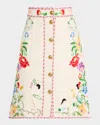 Valentino Floral Embroidered Button-front Denim Skirt In Ecru