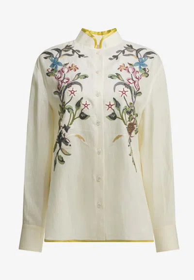Valentino Garavani Floral Embroidery Shirt Shirt And Blouse Beige In Brown