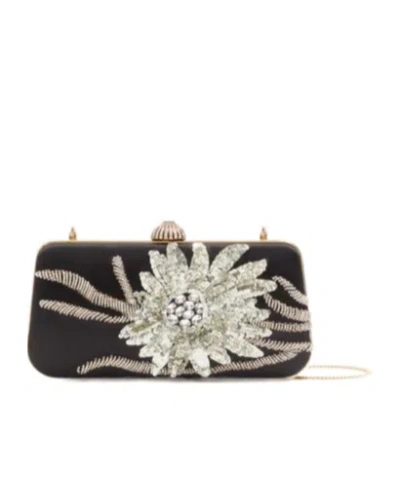 Valentino Garavani Carry Secrets Sequin Floral Satin Clutch Bag In Black