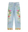Valentino Womens Floral-embroidery Wide-leg Denim Jeans Denim Blu Lav Chiaro In Blue