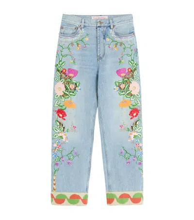 VALENTINO FLORAL-EMBROIDERED JEANS