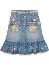 Valentino Floral-embroidered Midi Skirt In Blue