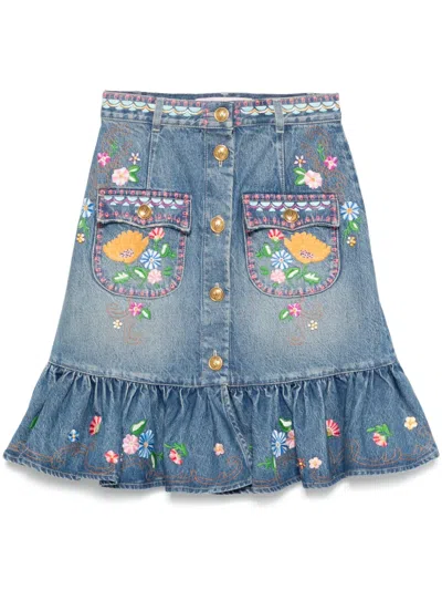 VALENTINO FLORAL-EMBROIDERED MIDI SKIRT