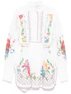 Valentino Embroidered Floral Pattern Shirt With Ruffled Collar In White