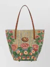 Valentino Garavani Embroidered Raffia Vlogo Signature Shopping Bag In Multi