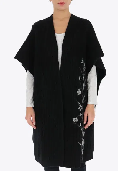 Valentino Floral Embroidered Rib Knit Cardigan In Black