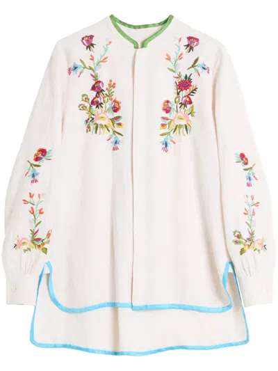 Valentino Floral-embroidered Shirt In White