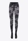 Valentino Sheer Black Floral Pattern Socks In Black