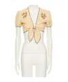 Valentino Cropped Embroidered Polka-dot Silk-trimmed Canvas Top