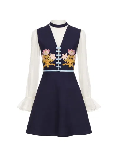 Valentino Embroidered Virgin-wool Blend Mini Skirt In Blue
