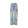 Valentino Womens Floral-embroidery Wide-leg Denim Jeans Denim Blu Lav Chiaro In Blue