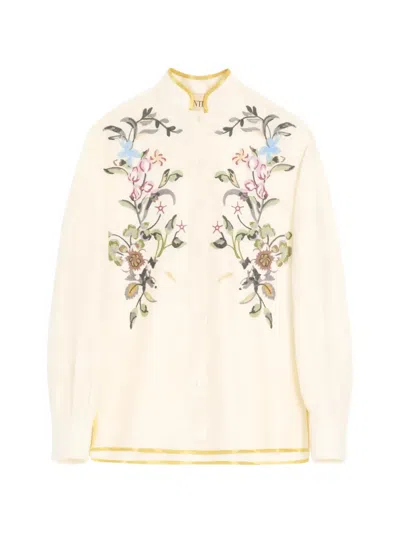 Valentino Garavani Floral Embroidery Shirt Shirt And Blouse Beige In Neutral