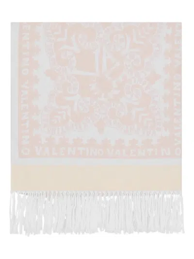 Valentino Floral Fringed Scarf In White