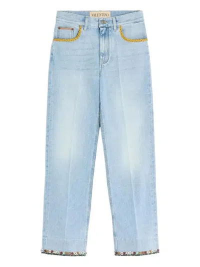 VALENTINO FLORAL-HEM FADED JEANS - WOMEN'S - FABRIC