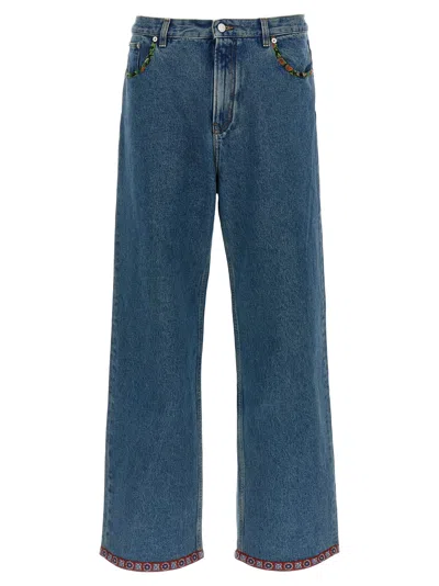 Valentino Floral Insert Jeans Blue