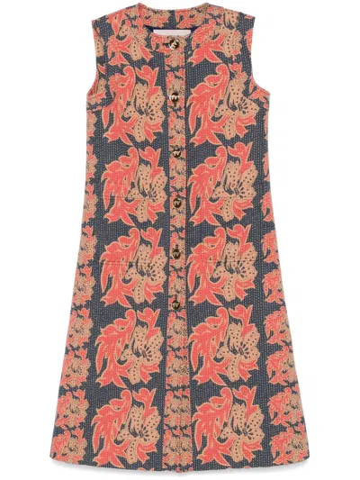 Valentino Floral-jacquard Coat In Indigo/multicolor
