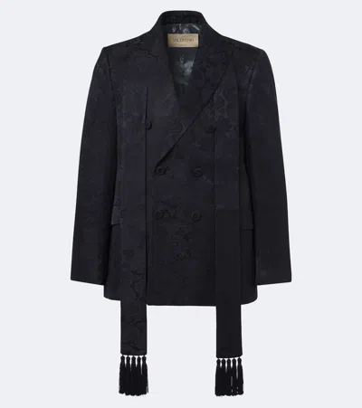 Valentino Floral Jacquard Linen And Silk Blazer In Black
