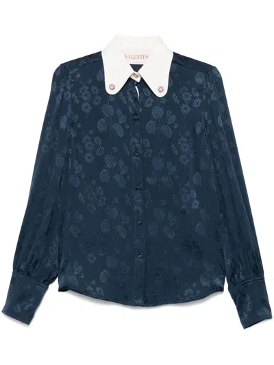 Valentino Floral-jacquard Shirt In Indigo