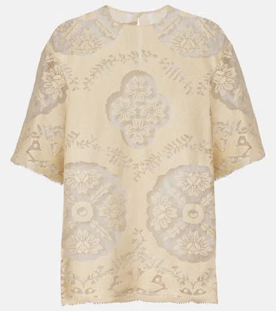 Valentino Floral Knitted Cotton-blend Top In Neutral