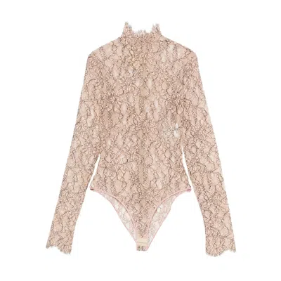 Valentino Floral Lace Bodysuit In Neutral