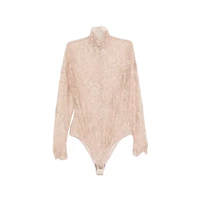Valentino Nude Semi-sheer Floral Lace Bodysuit In Neutral