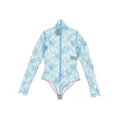 Valentino Floral Lace Bodysuit In Blue