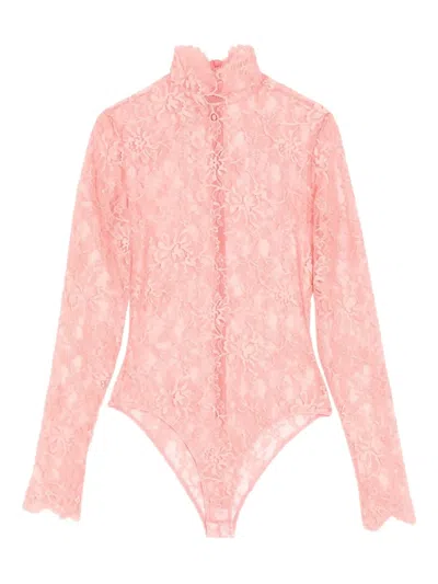 Valentino Stretch-lace Turtleneck Bodysuit In Pink