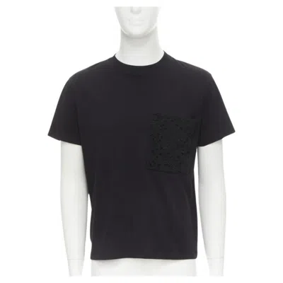Pre-owned Valentino Floral Lace Breast Pocket White Logo Black Cotton Tshirt S