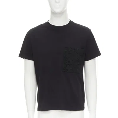 Pre-owned Valentino Floral Lace Breast Pocket White Logo Black Cotton Tshirt S