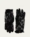 Valentino Floral Lace Cotton Blend Gloves In N06 Nero Oro