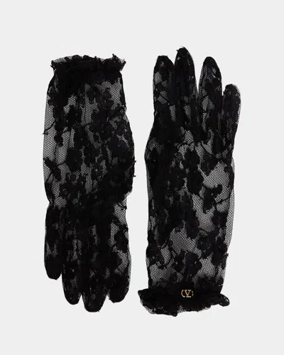 Valentino Garavani Floral-lace Gloves In Black
