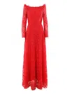 Valentino Floral Lace Detail Dresswide In Red