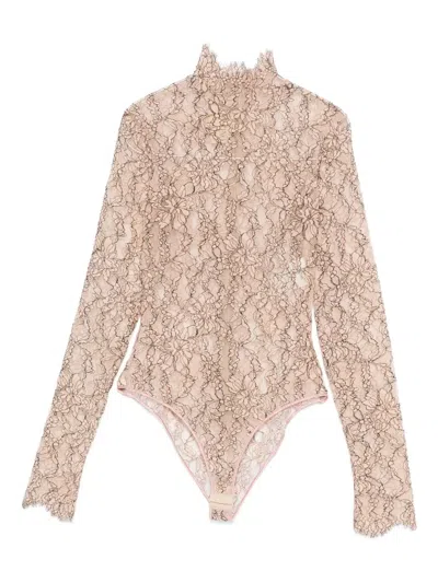 Valentino Floral-lace High-neck Bodysuit In Neutral