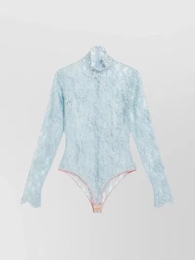 VALENTINO FLORAL LACE HIGH NECK LONG SLEEVE TOP