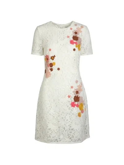 Valentino Floral Lace Mini Dress In White