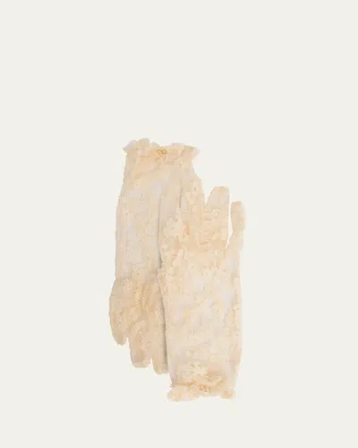 Valentino Garavani Floral Lace Nylon Blend Gloves In Betulla/oro