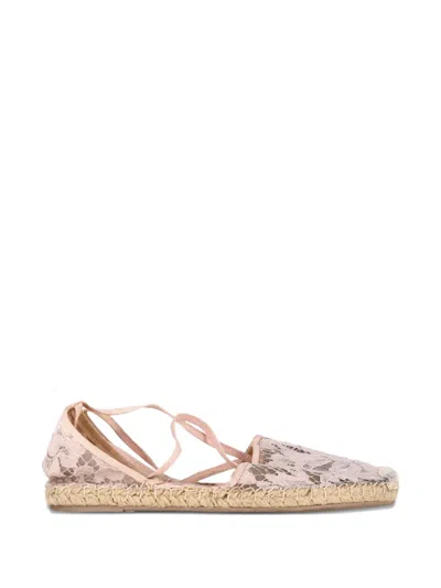 Pre-owned Valentino Garavani Floral Lace Self-tie Espadrille Flats In Pink